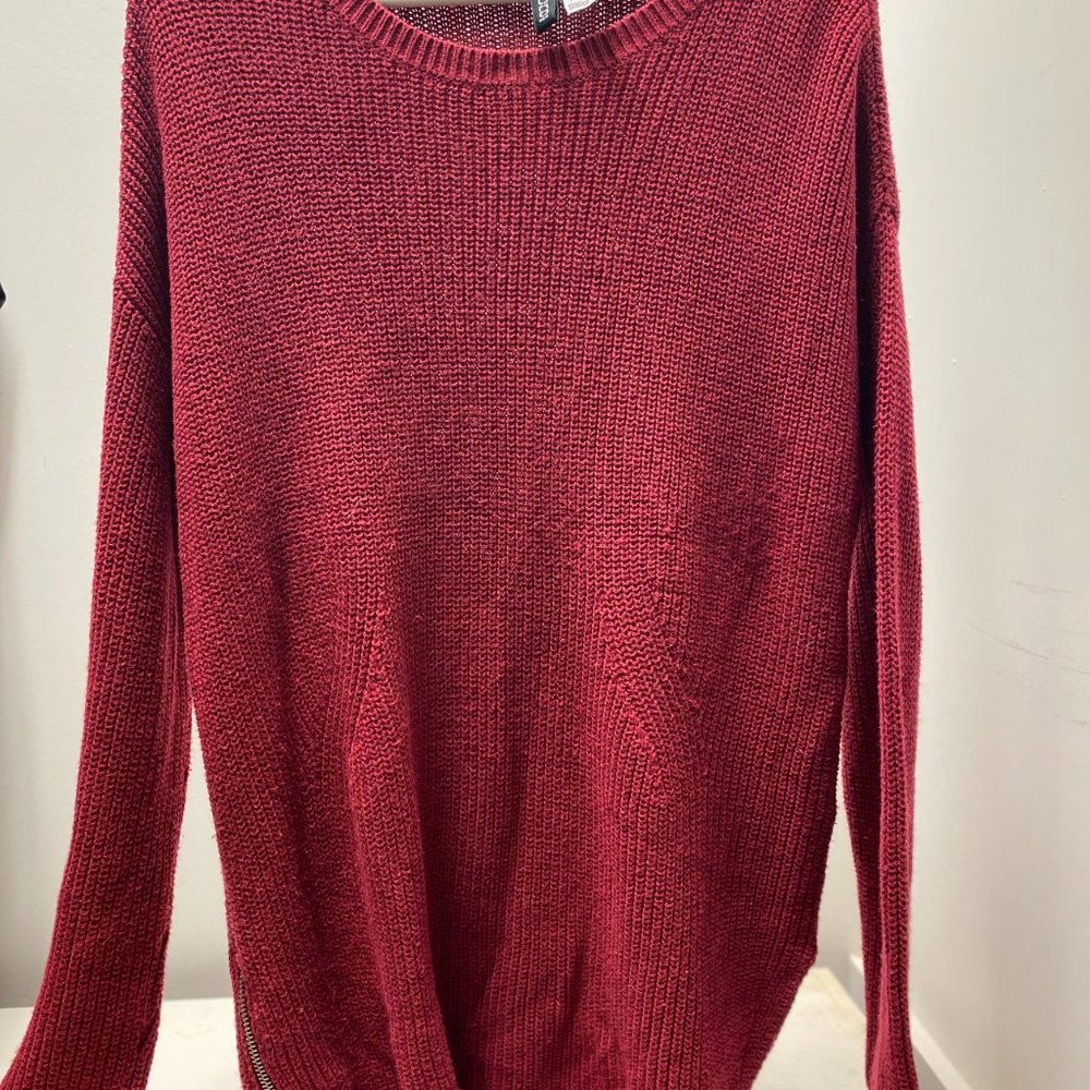 Long Thick Red Dressy Sweater with Zipper on Side
